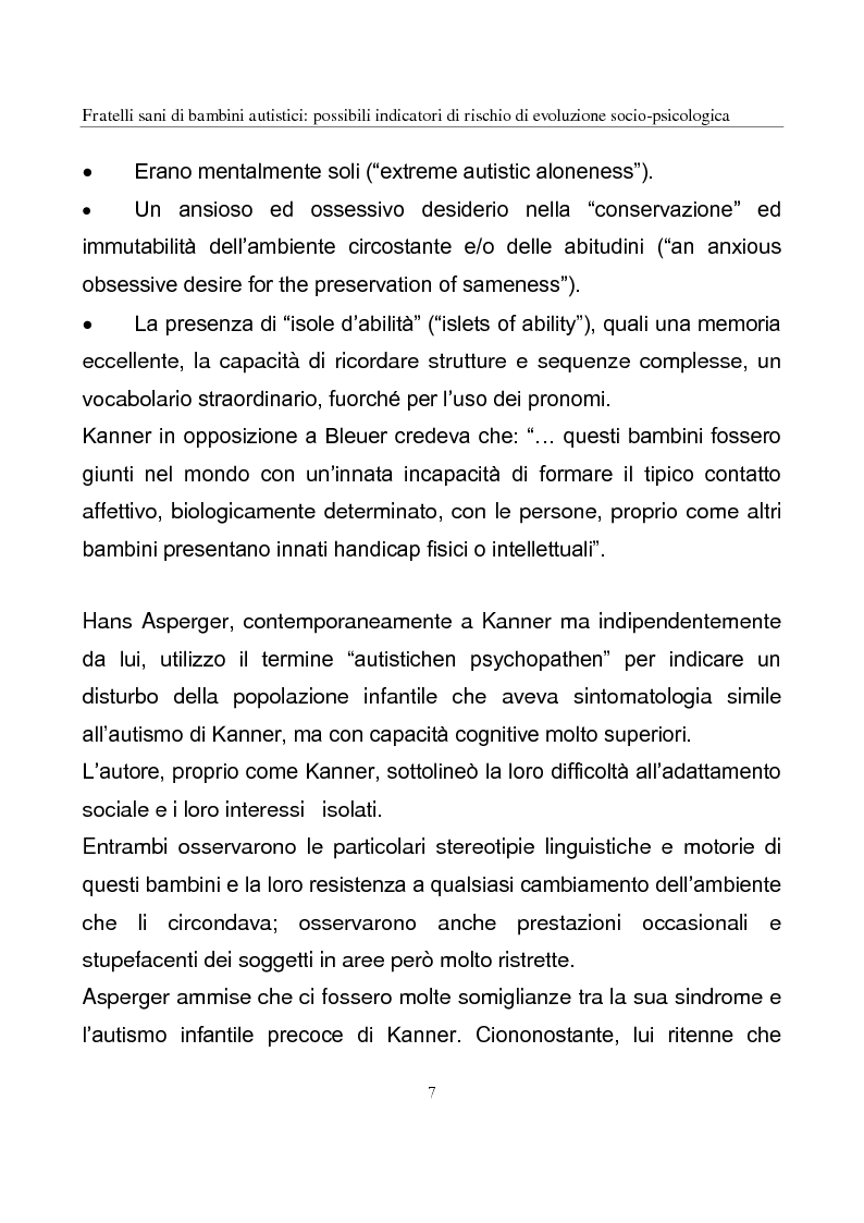 Anteprima della tesi: Fratelli sani di bambini autistici: possibili indicatori di rischio di evoluzione socio-psicologica, Pagina 7