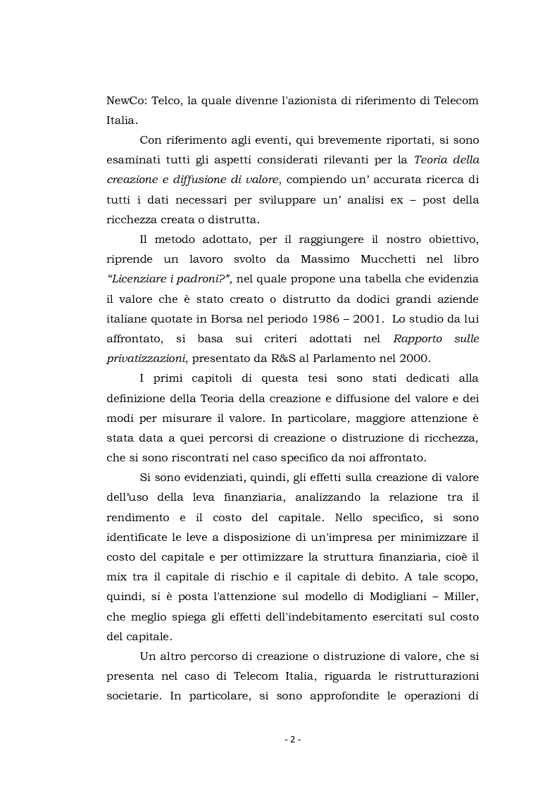 Anteprima della tesi: Acquisizioni aziendali e processi di creazione/distruzione di valore. Il caso Pirelli - Telecom Italia., Pagina 2
