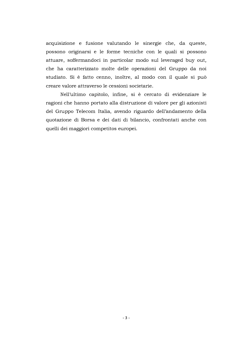 Anteprima della tesi: Acquisizioni aziendali e processi di creazione/distruzione di valore. Il caso Pirelli - Telecom Italia., Pagina 3