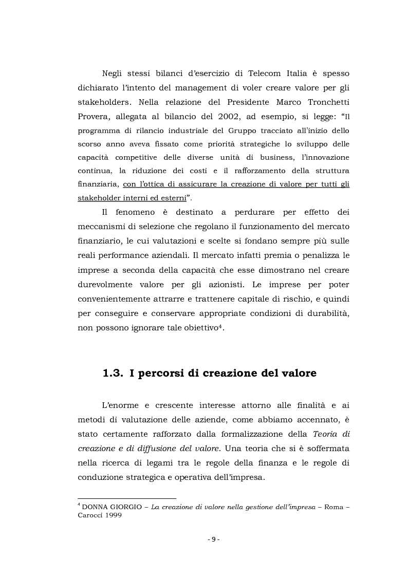 Anteprima della tesi: Acquisizioni aziendali e processi di creazione/distruzione di valore. Il caso Pirelli - Telecom Italia., Pagina 9
