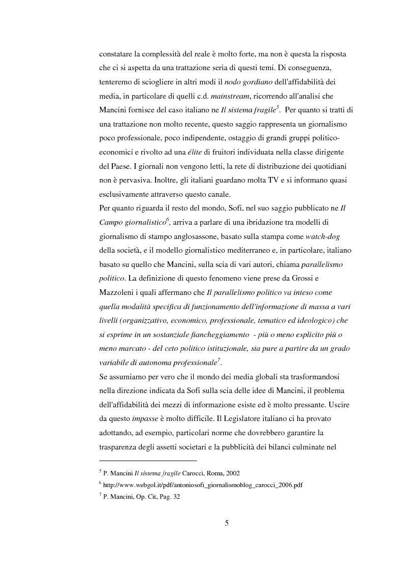 Anteprima della tesi: Tra blog e giornalismo, uno sguardo critico sul mondo dell'informazione in Rete, Pagina 5