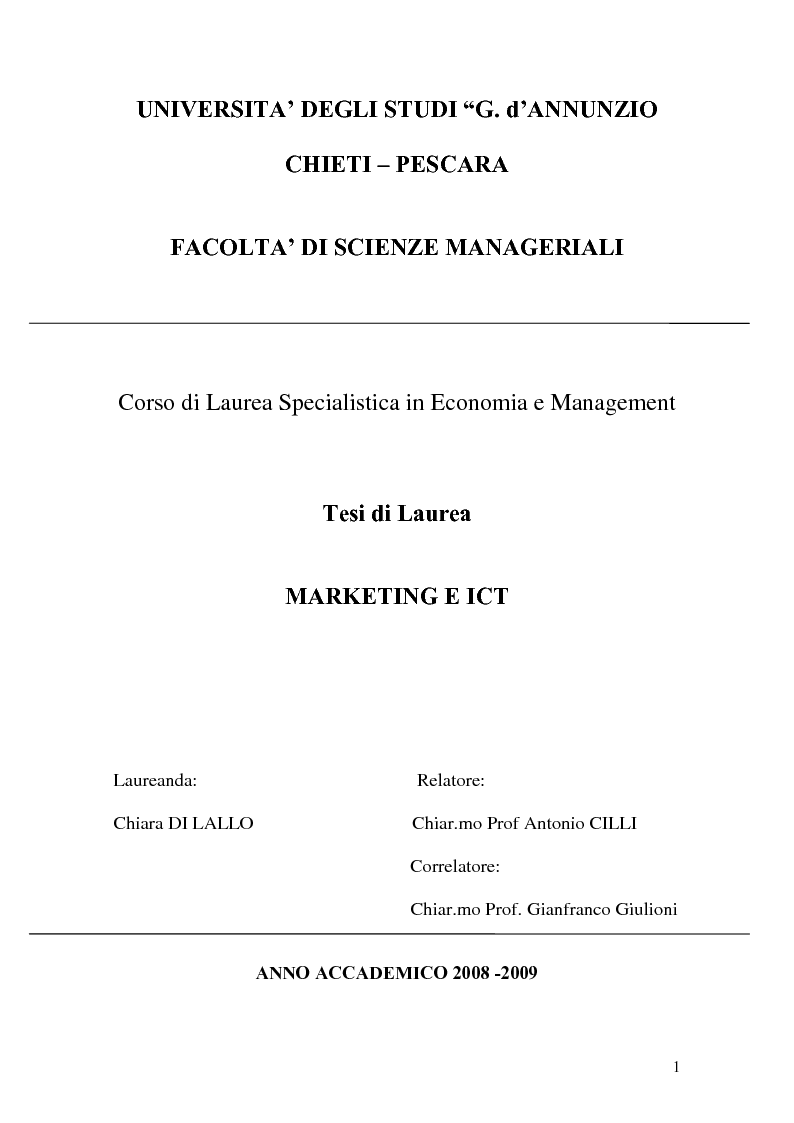 Anteprima della tesi: Marketing e ICT, Pagina 1