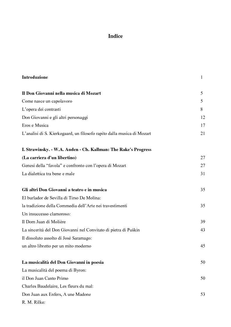 Indice della tesi: Il mito di Don Giovanni tra arte e psicanalisi, Pagina 1