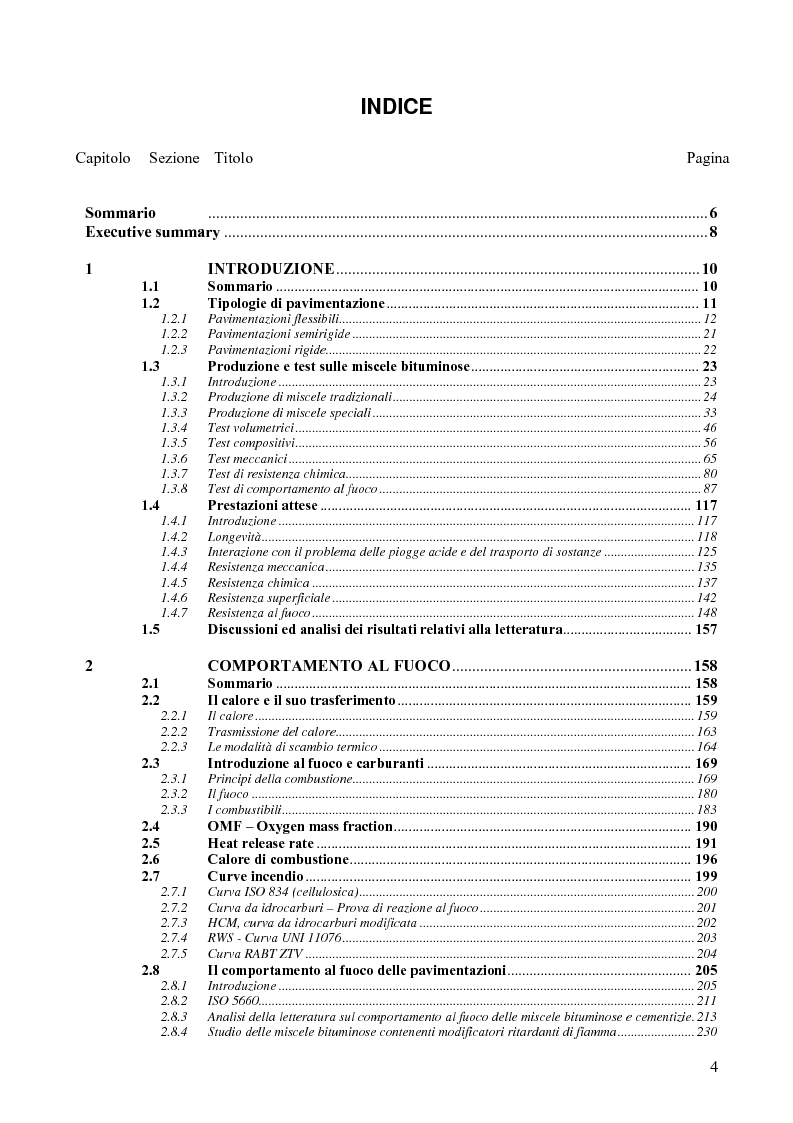 Indice della tesi: effetti dell'aggiunta di polveri sulle performance di miscele bituminose:indagine sperimentale, Pagina 1