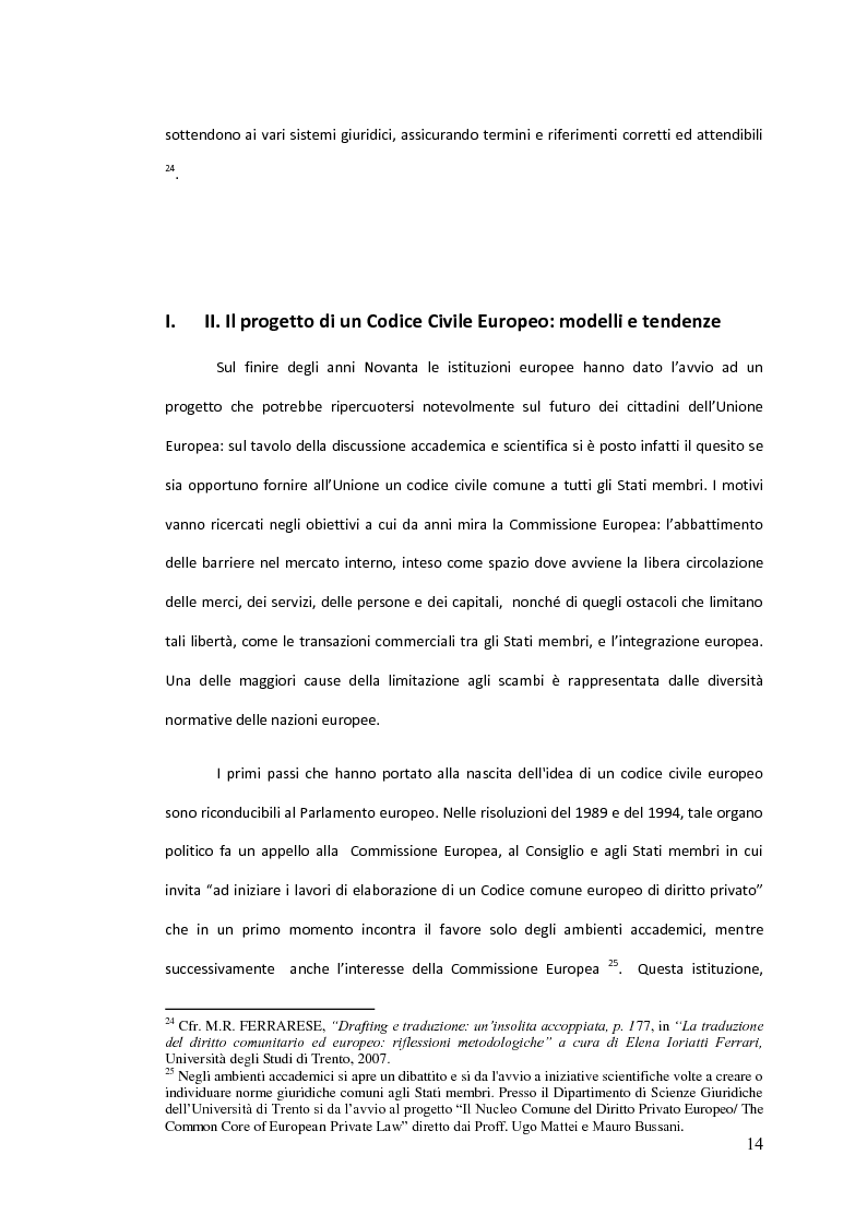 Anteprima della tesi: Traduzione commentata di alcuni passi tratti dagli studi compiuti su un Codice Civile Europeo, Pagina 9