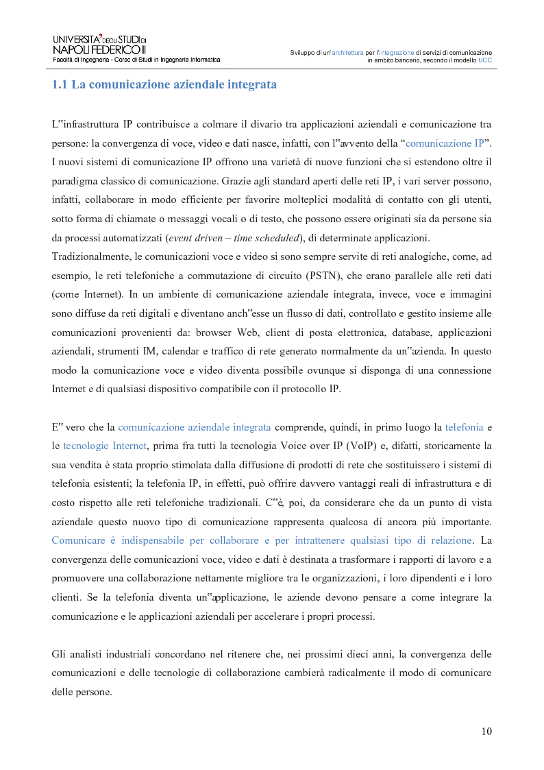 Anteprima della tesi: Sviluppo di un’architettura per l’integrazione di servizi di comunicazione in ambito bancario, secondo il modello UCC, Pagina 5