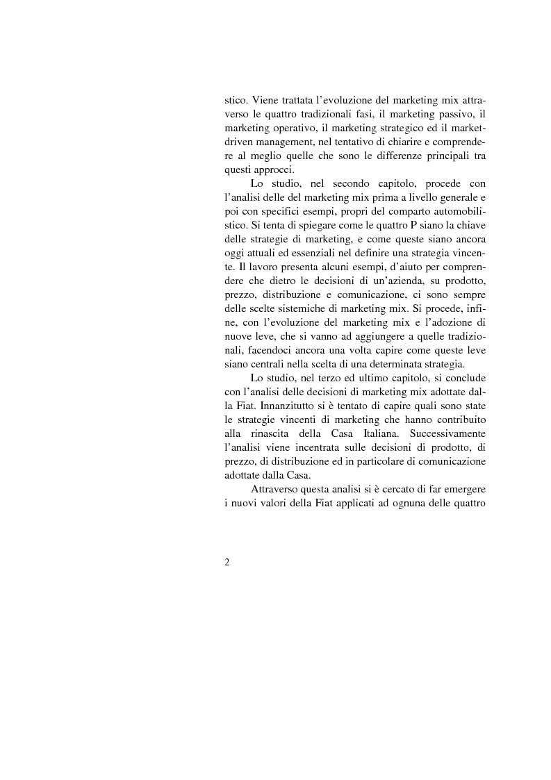 Anteprima della tesi: Il marketing mix nel comparto automobilistico. L'analisi del case study Fiat., Pagina 2