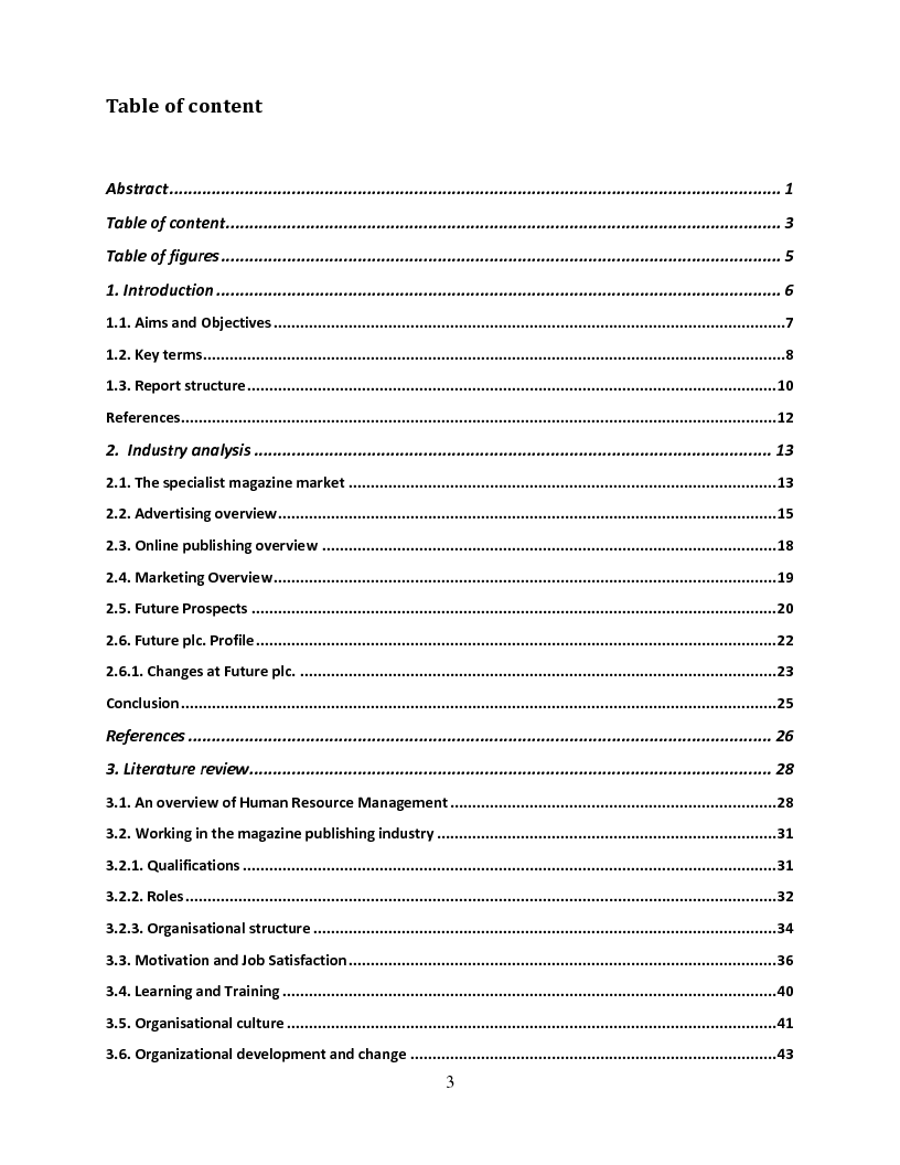 Indice della tesi: An Exploration of the Connection between Human Resource Management and Organizational Culture to Enable Business Success and Growth in the UK Magazine Publishing Industry - A Case Study of Future Plc, Pagina 1