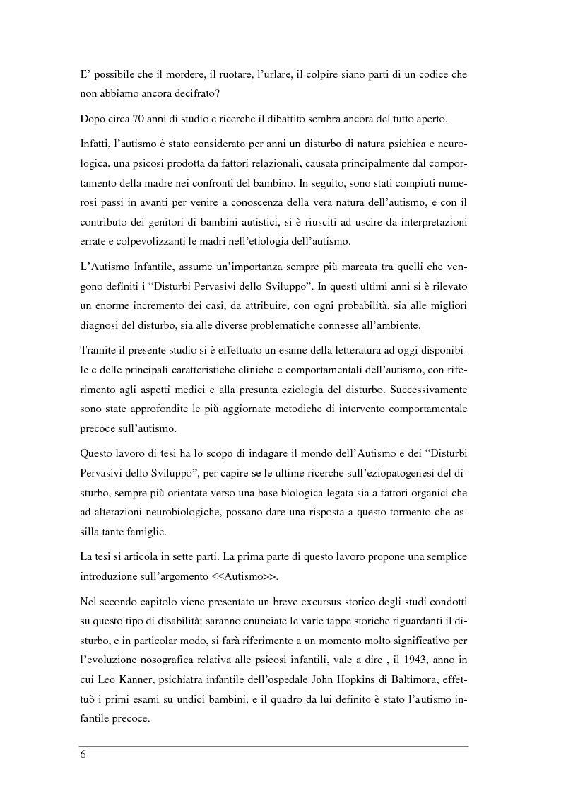 Anteprima della tesi: L'autismo infantile: intervento comportamentale precoce e integrazione scolastica per il bambino autistico e/o con disturbo pervasivo dello sviluppo, Pagina 2
