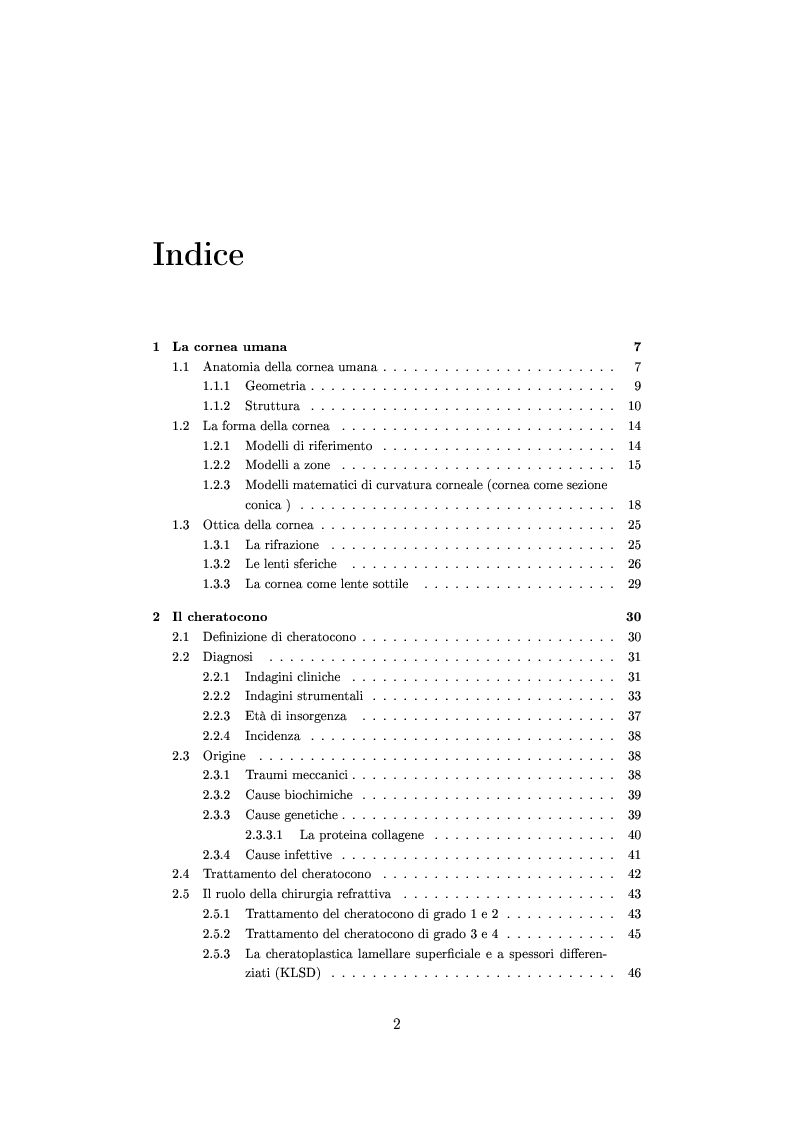 Indice della tesi: Un modello numerico per il comportamento meccanico della cornea affetta da cheratocono, Pagina 1
