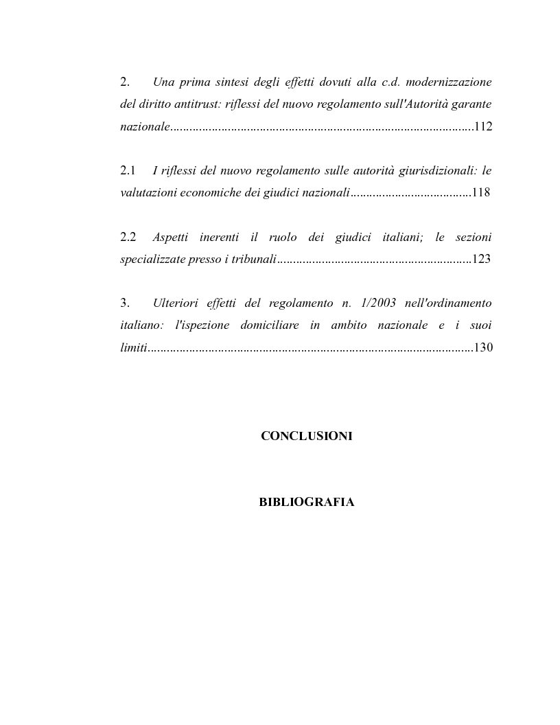 Indice della tesi: La disciplina antitrust alla luce del regolamento n. 1/2003, Pagina 3