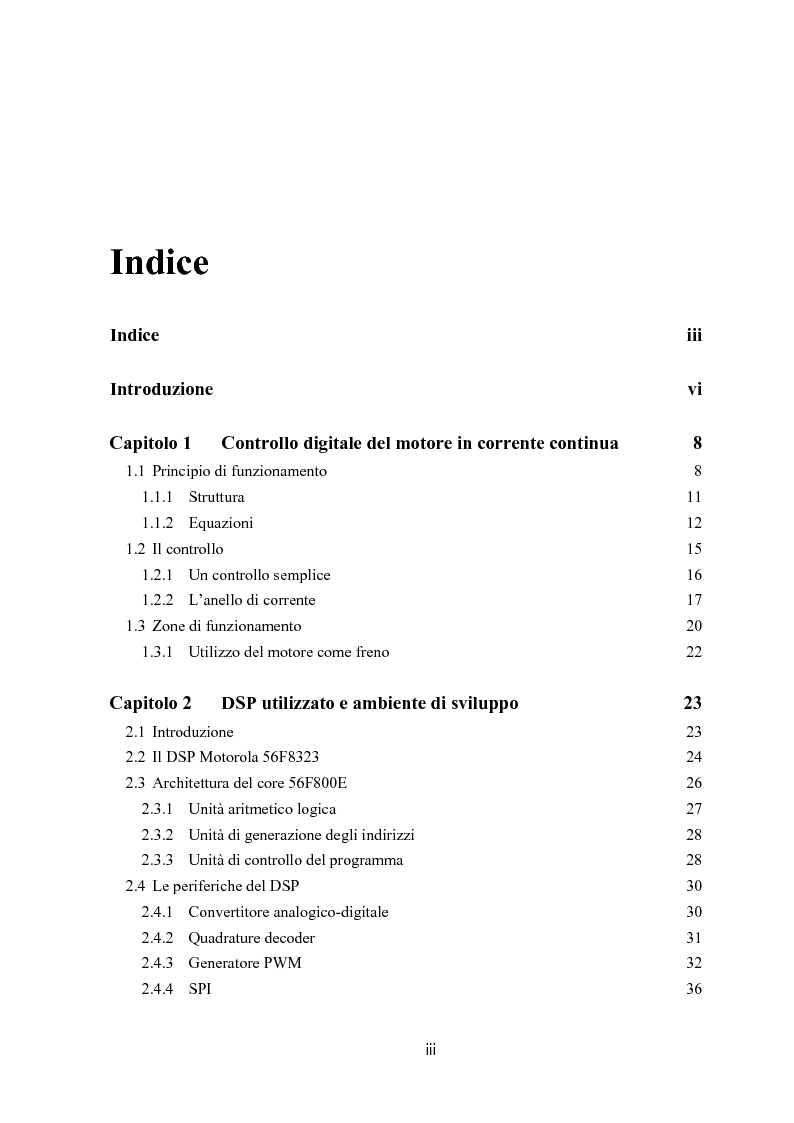 Indice della tesi: Controllo digitale di un banco freno per la caratterizzazione di motori elettrici, Pagina 1