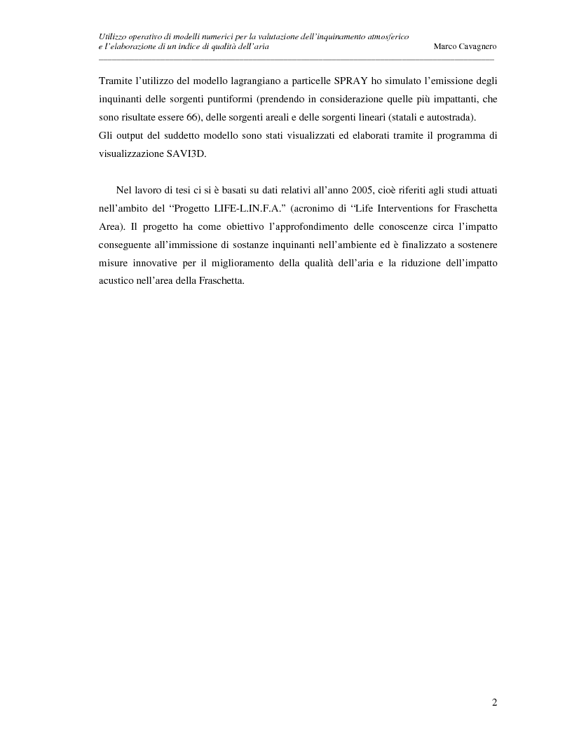 Anteprima della tesi: Utilizzo operativo di modelli numerici per la valutazione dell'inquinamento atmosferico e l'elaborazione di un indice di qualità dell'aria, Pagina 2