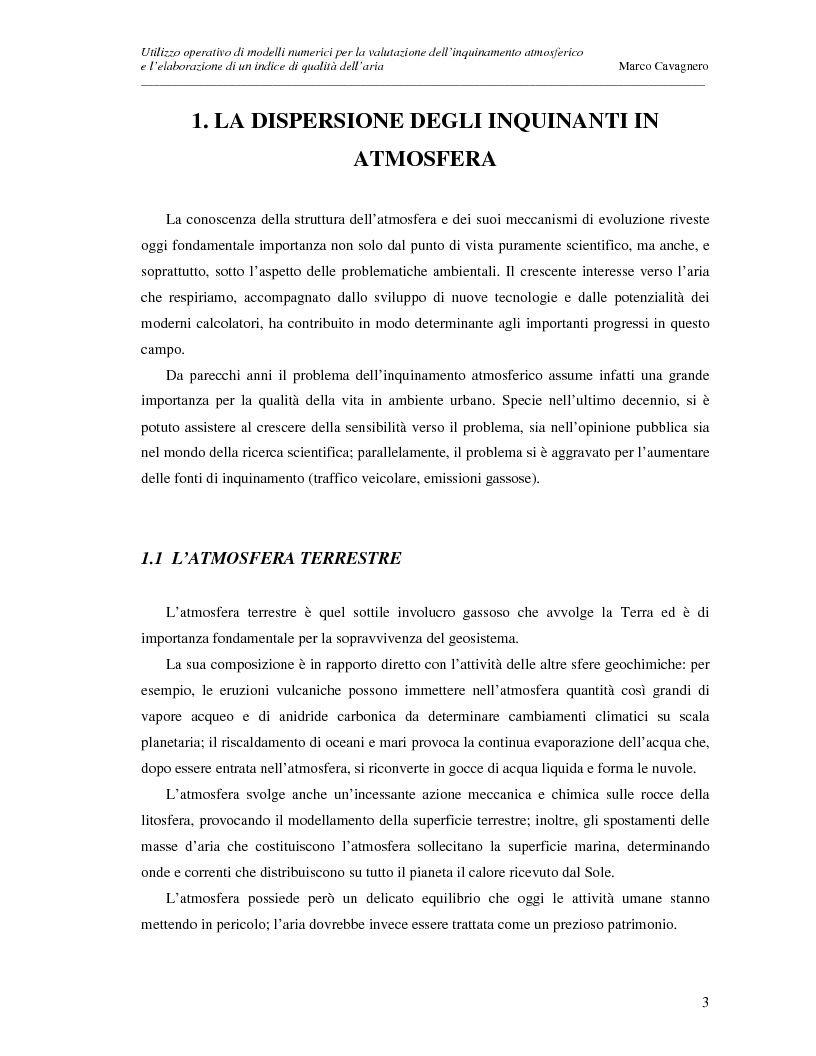 Anteprima della tesi: Utilizzo operativo di modelli numerici per la valutazione dell'inquinamento atmosferico e l'elaborazione di un indice di qualità dell'aria, Pagina 3