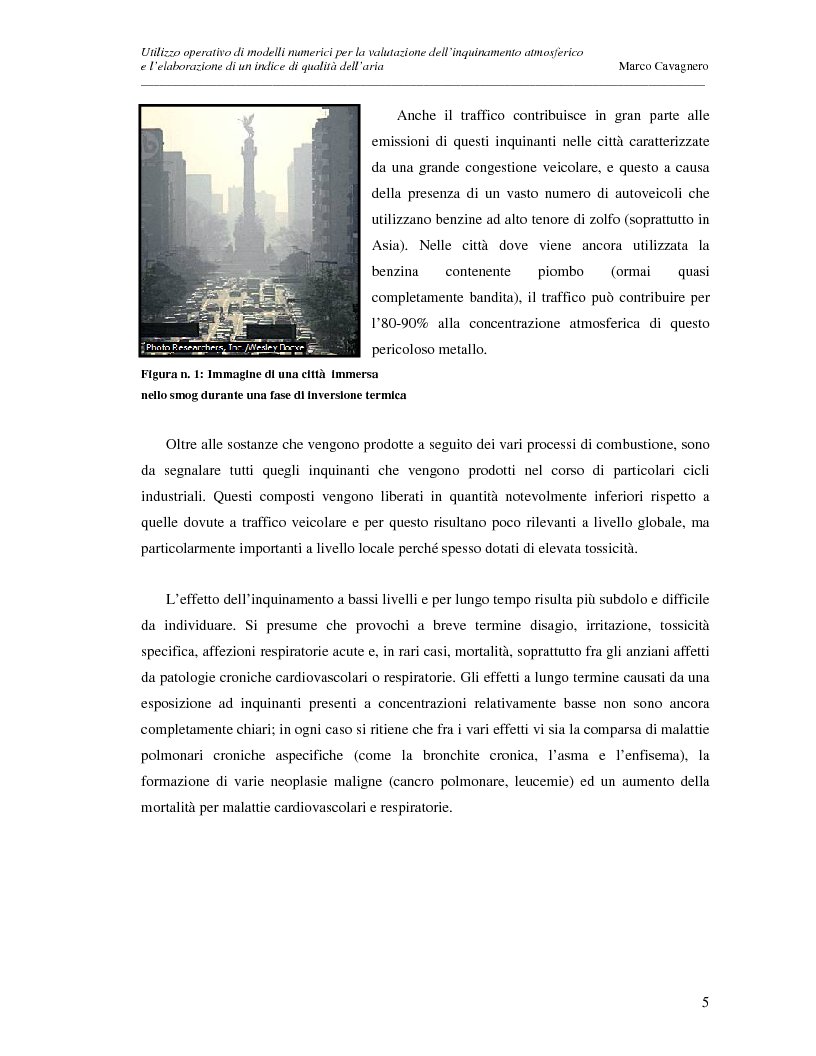 Anteprima della tesi: Utilizzo operativo di modelli numerici per la valutazione dell'inquinamento atmosferico e l'elaborazione di un indice di qualità dell'aria, Pagina 5