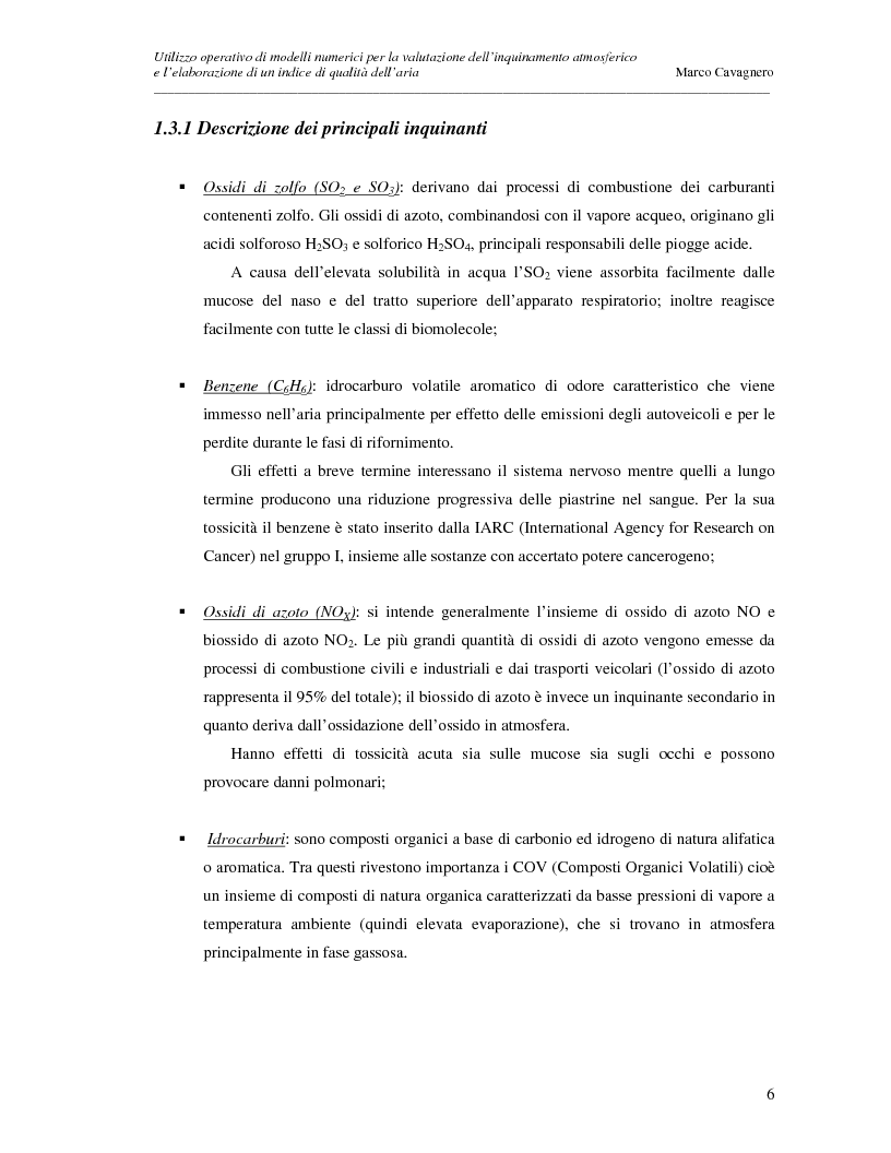 Anteprima della tesi: Utilizzo operativo di modelli numerici per la valutazione dell'inquinamento atmosferico e l'elaborazione di un indice di qualità dell'aria, Pagina 6