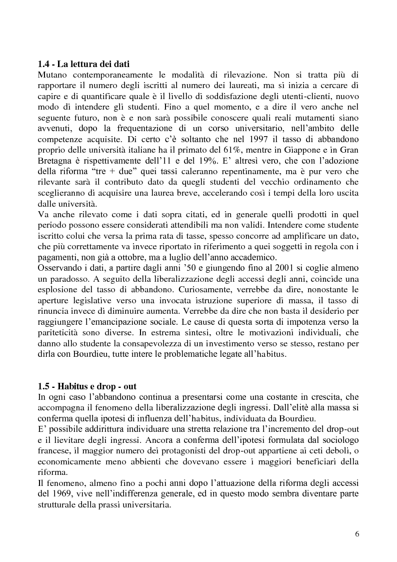 Anteprima della tesi: L'abbandono universitario: una indagine su un campione di studenti di Scienze Politiche, Pagina 3
