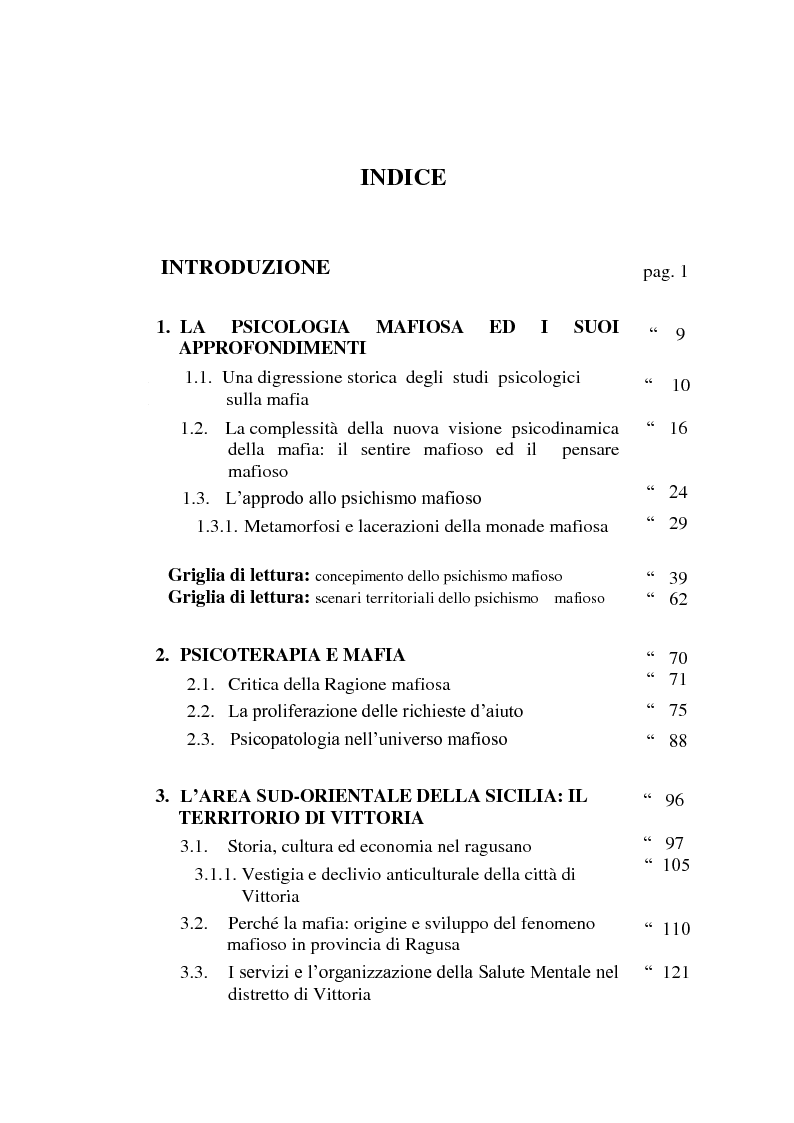 Indice della tesi: Il mondo a una dimensione della mafia fratture di un sistema monadico: un contributo di ricerca nell'area sud orientale della Sicilia, Pagina 1