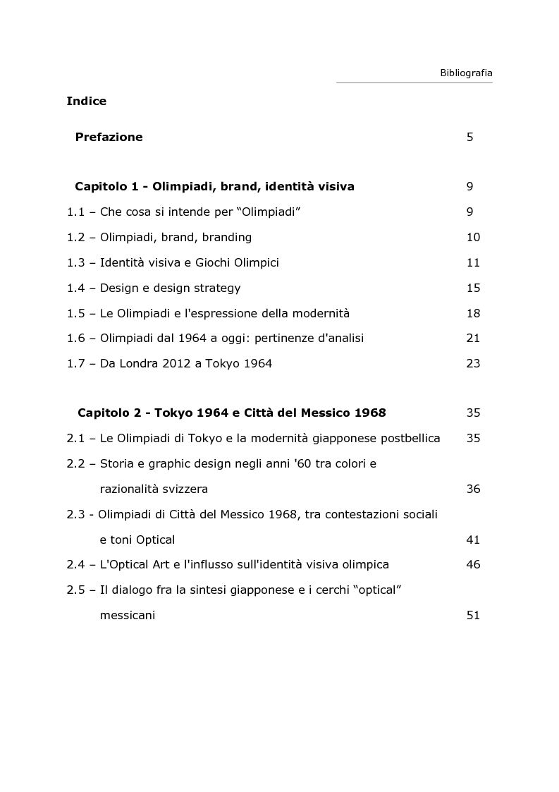 Indice della tesi: L'olimpiade come marca. Identità visiva e strategie di brand da Tokyo 1964 a Londra 2012., Pagina 1
