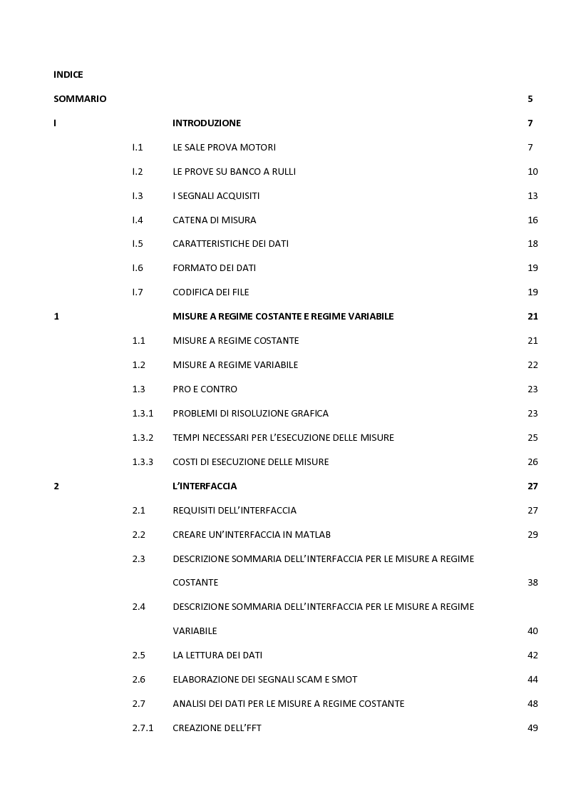 Indice della tesi: Sviluppo di una interfaccia per l'elaborazione di vibrazioni rilevate su motocicli Ducati, Pagina 1