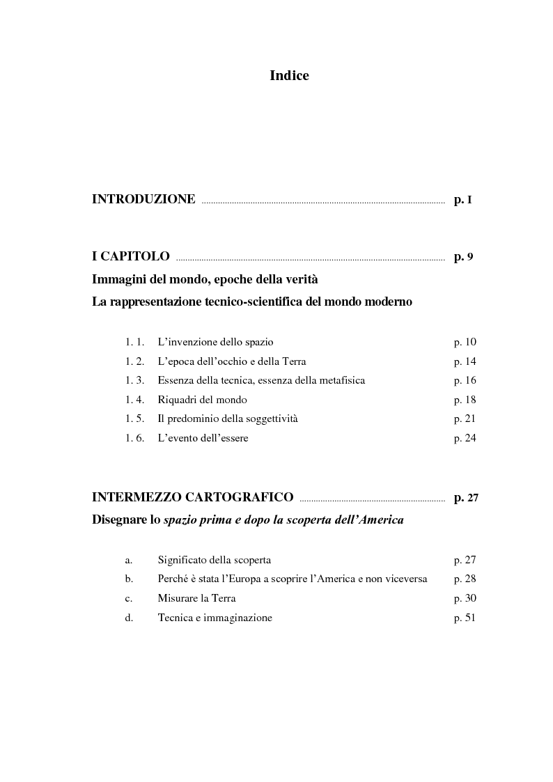 Indice della tesi: Genealogia dello spazio globale. Ricami del mondo, richiami della terra., Pagina 1