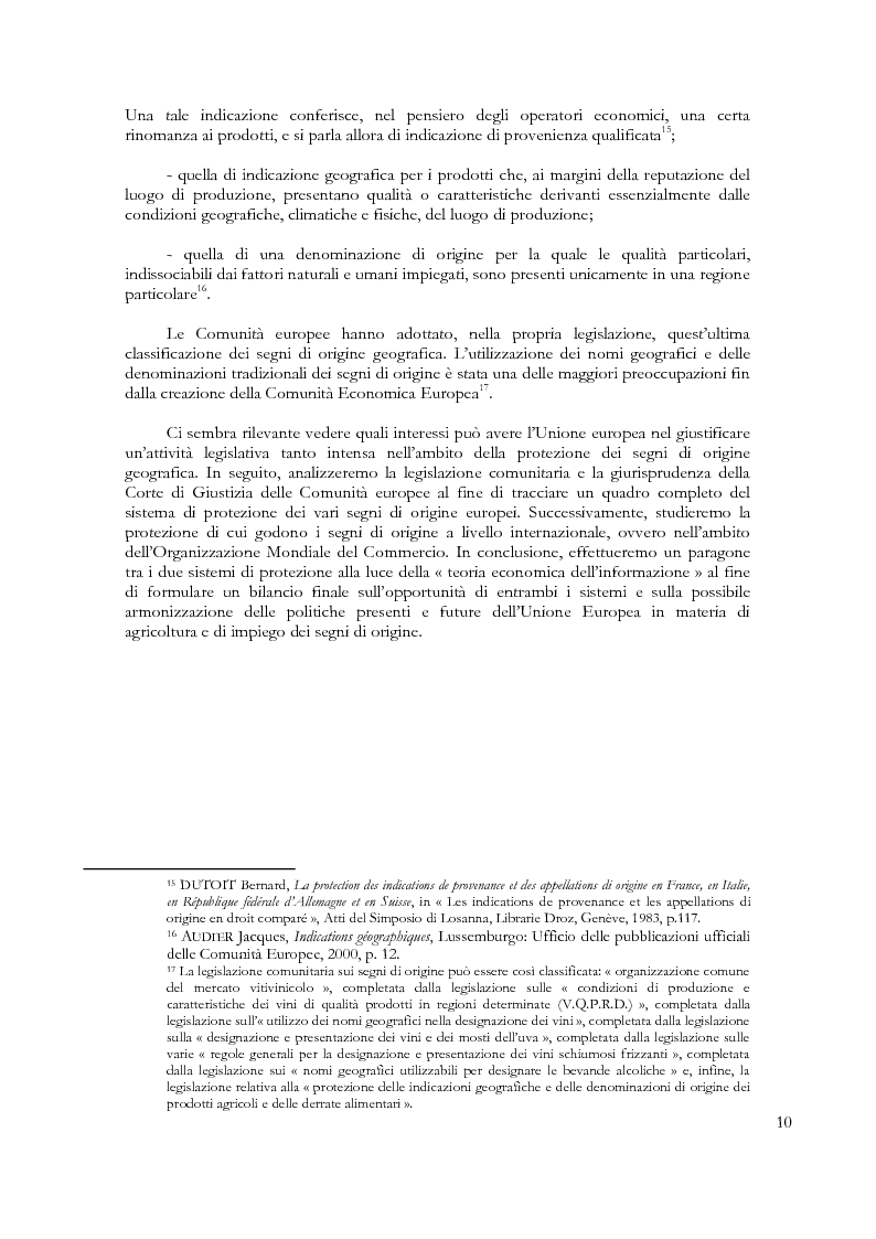 Anteprima della tesi: Denominazioni di origine e indicazioni geografiche: la protezione della proprietà intellettuale all'interno dell'Unione Europea e dell'Organizzazione Mondiale del Commercio, Pagina 6