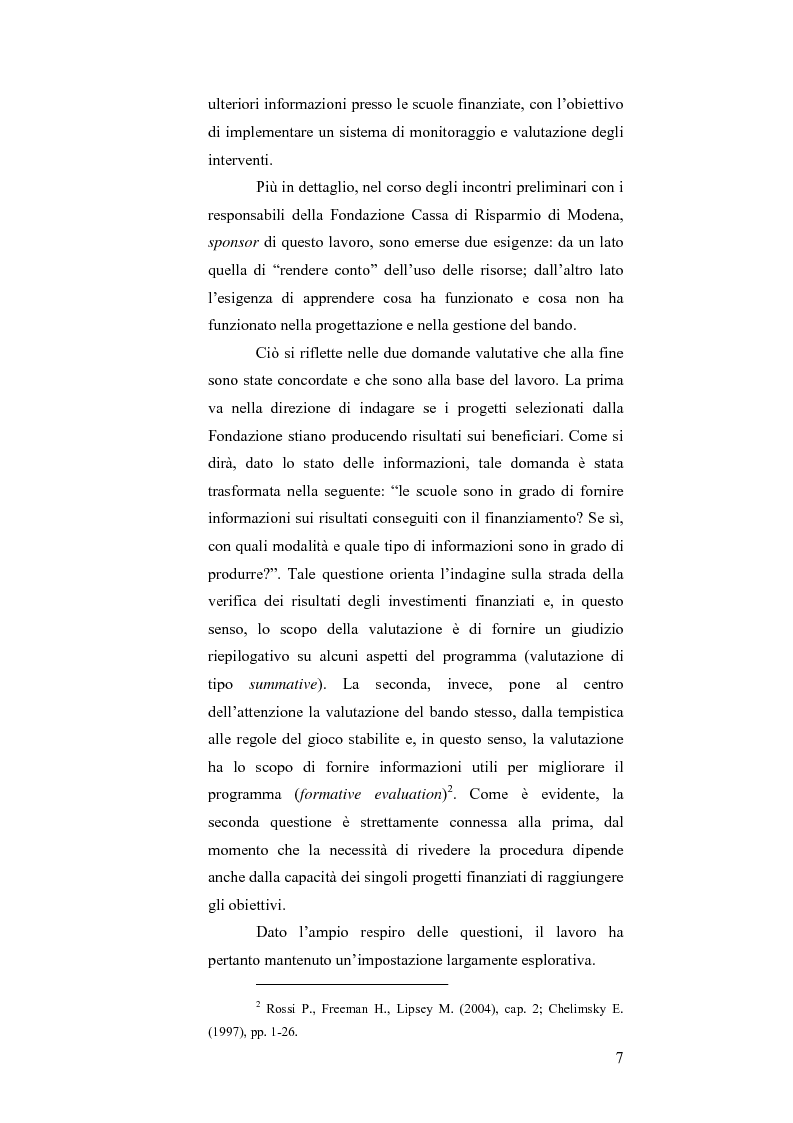Anteprima della tesi: Il bando scuola 2006 della Fondazione Cassa di Risparmio di Modena: un esercizio di valutazione, Pagina 2