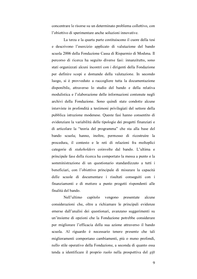Anteprima della tesi: Il bando scuola 2006 della Fondazione Cassa di Risparmio di Modena: un esercizio di valutazione, Pagina 4