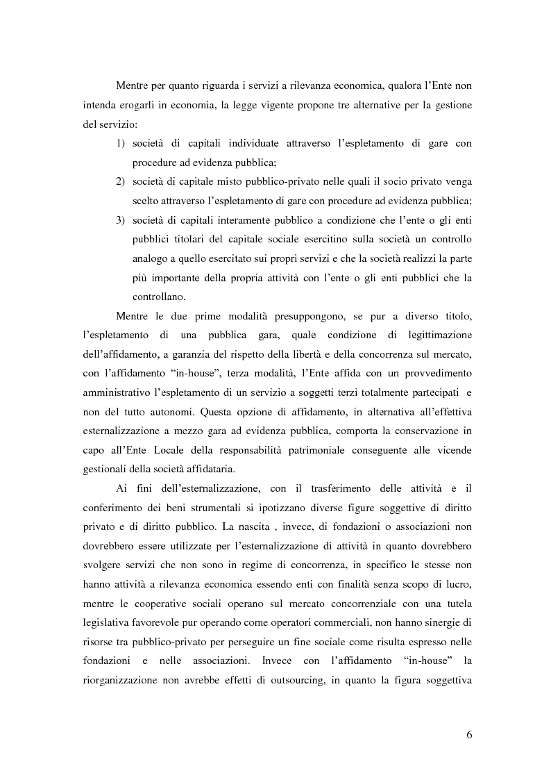 Anteprima della tesi: L'esternalizzazione del servizio pubblico locale - Gli effetti delle scelte sui bilanci pubblici e le valutazione dei risultati, Pagina 2