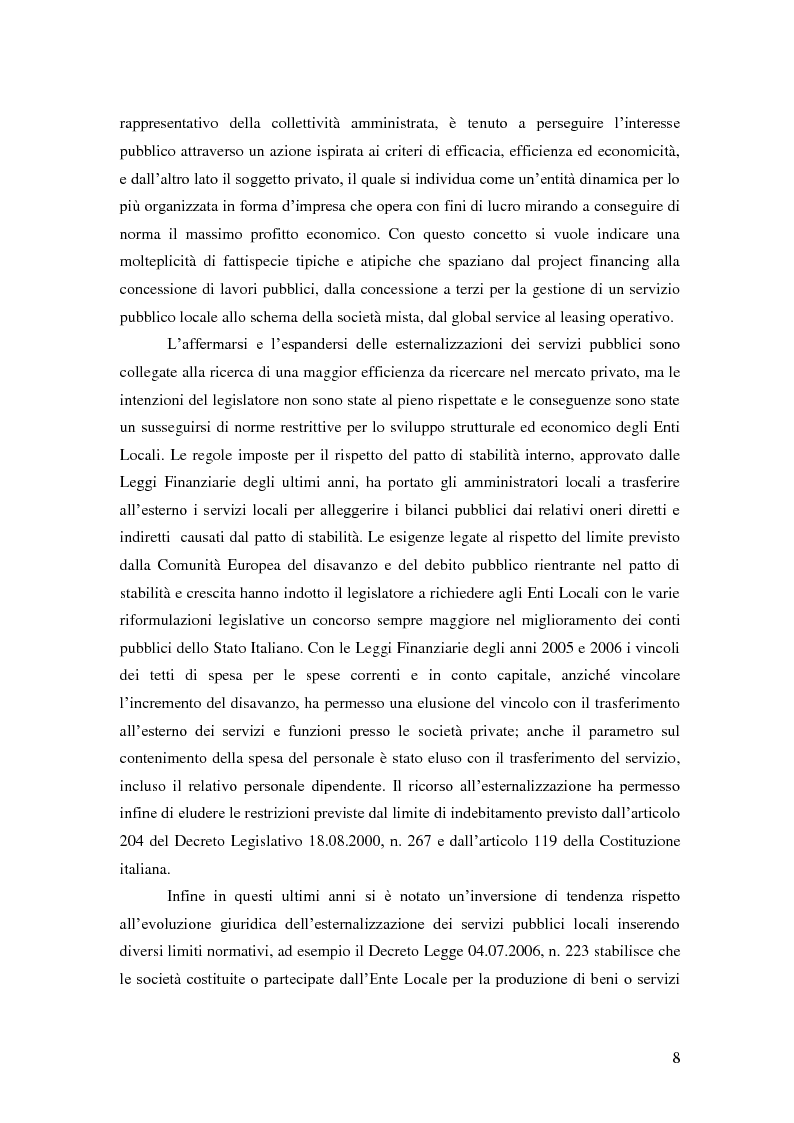 Anteprima della tesi: L'esternalizzazione del servizio pubblico locale - Gli effetti delle scelte sui bilanci pubblici e le valutazione dei risultati, Pagina 4