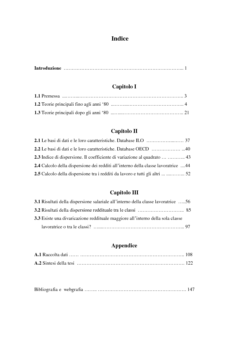 Indice della tesi: La distribuzione del reddito dentro e tra le classi sociali: un confronto internazionale, Pagina 1