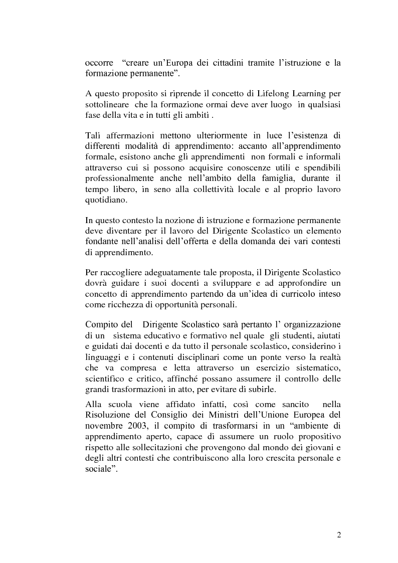 Anteprima della tesi: Una scuola nella prospettiva europea del lifelong learning. Il ruolo della dirigenza scolastica., Pagina 2