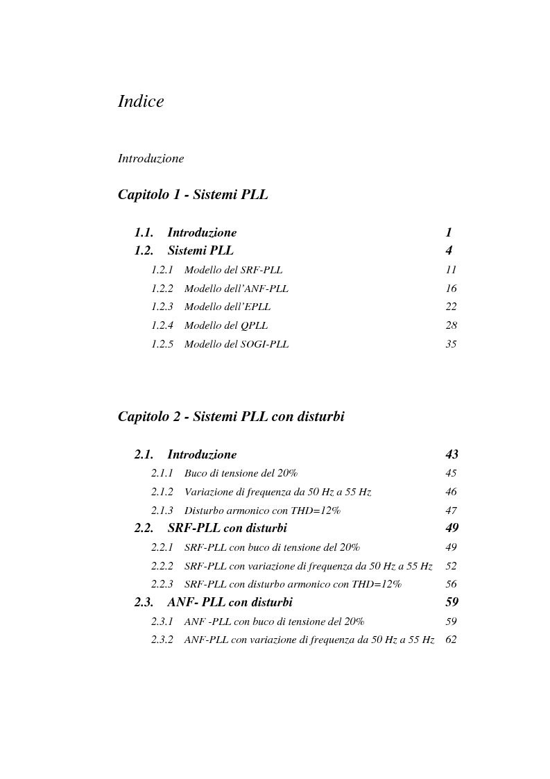 Indice della tesi: Implementazione su DSP TMS320F2812 di tecniche di sincronizzazione monofase, Pagina 1