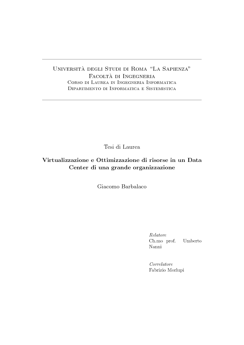 Anteprima della tesi: Virtualizzazione e ottimizzazione di risorse in un data center di una grande organizzazione, Pagina 1