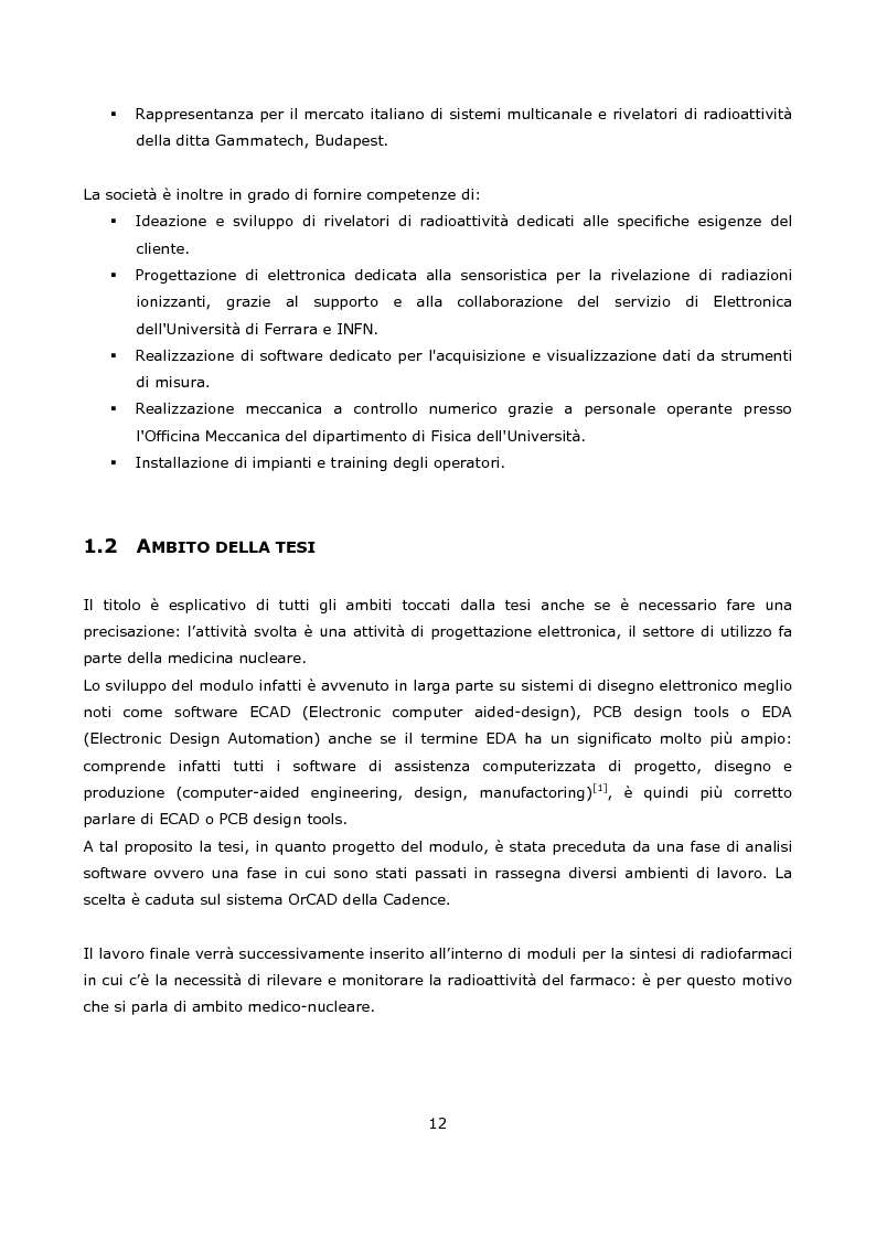 Anteprima della tesi: Progetto e realizzazione prototipale di una scheda elettronica per la misura di radioattività in moduli per la sintesi di radiofarmaci per la medicina nucleare, Pagina 2