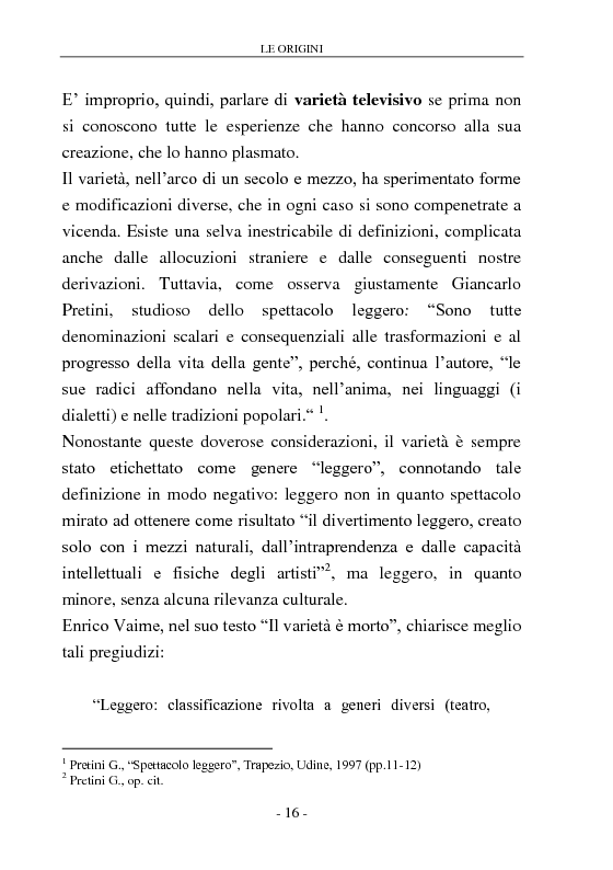 Anteprima della tesi: Signore e Signori, ecco a voi il varietà. L'evoluzione di un genere: dai primi varietà al one man show., Pagina 8