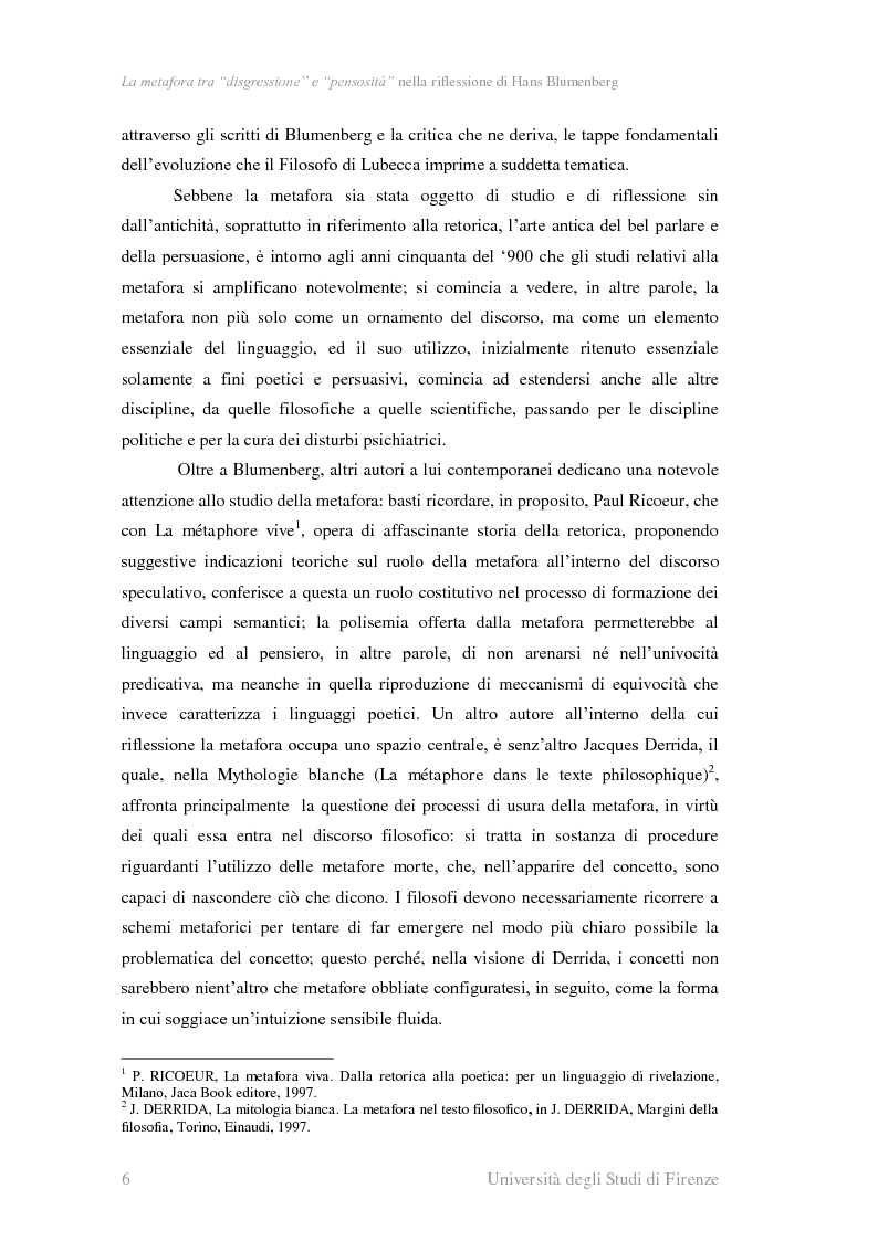 Anteprima della tesi: La metafora tra ''digressione'' e ''pensosità'' nella riflessione di Hans Blumenberg, Pagina 2