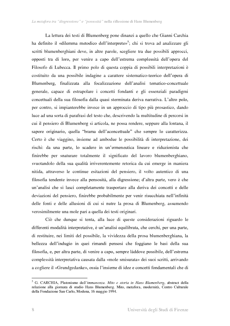 Anteprima della tesi: La metafora tra ''digressione'' e ''pensosità'' nella riflessione di Hans Blumenberg, Pagina 4