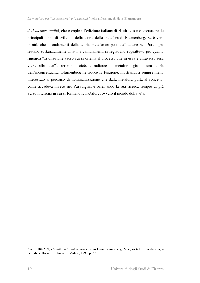 Anteprima della tesi: La metafora tra ''digressione'' e ''pensosità'' nella riflessione di Hans Blumenberg, Pagina 6