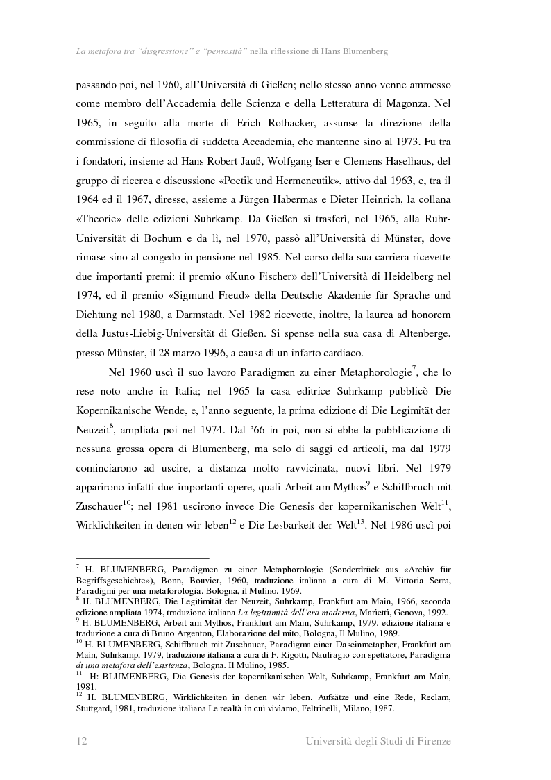 Anteprima della tesi: La metafora tra ''digressione'' e ''pensosità'' nella riflessione di Hans Blumenberg, Pagina 8