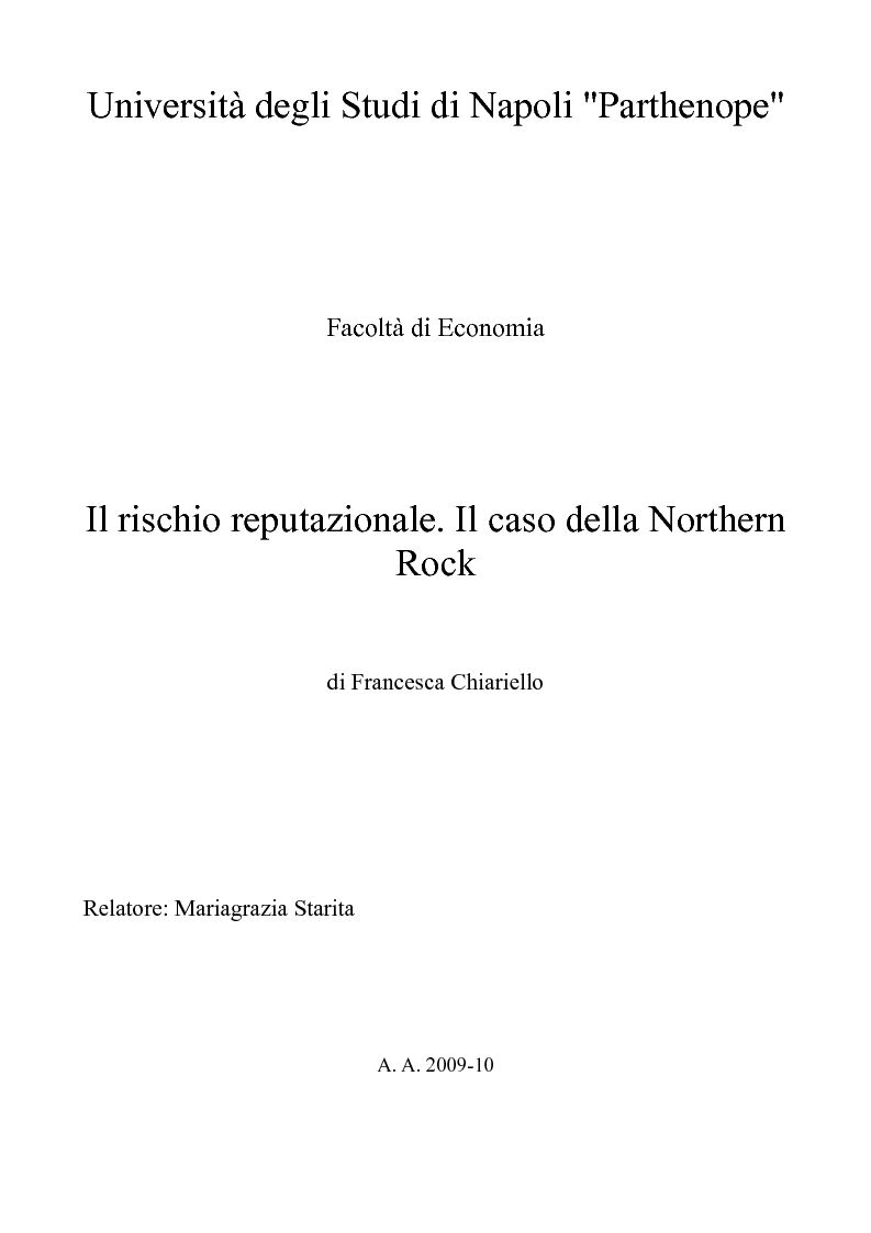 Anteprima della tesi: Il rischio reputazionale. Il caso della Northern Rock, Pagina 1