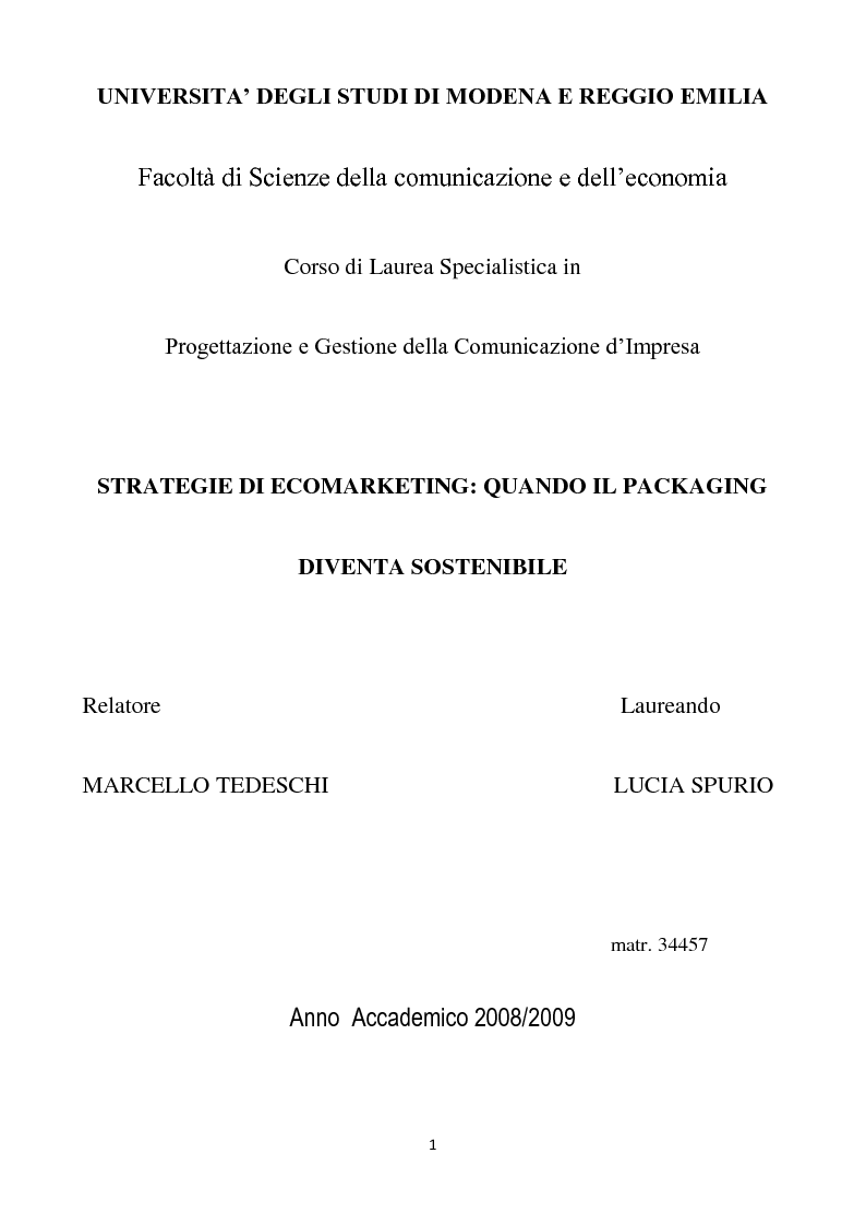 Anteprima della tesi: Strategie di eco-marketing: quando il packaging diventa sostenibile, Pagina 1