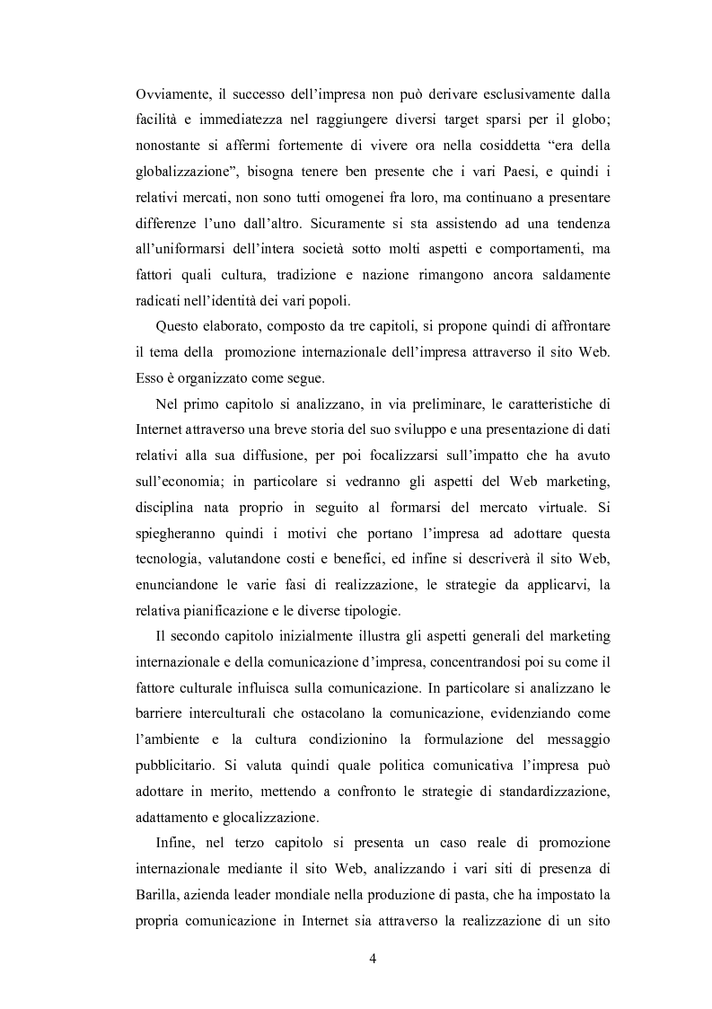 Anteprima della tesi: La promozione internazionale attraverso i siti Web: il caso Barilla, Pagina 2