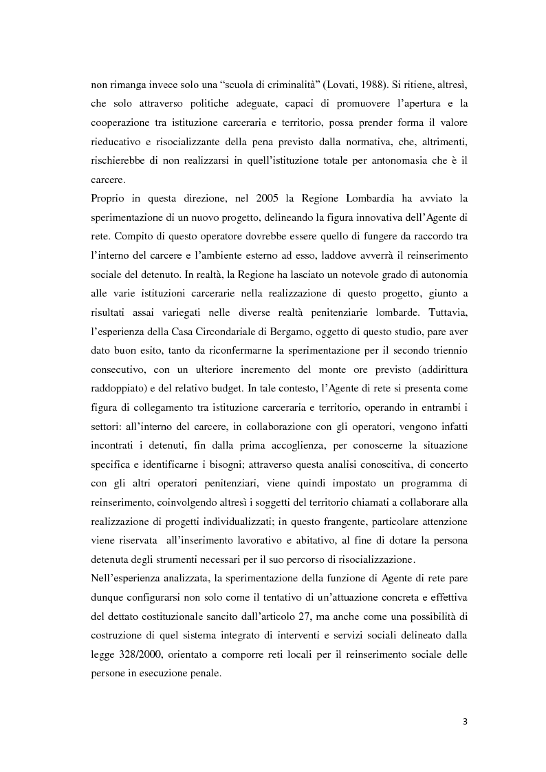 Anteprima della tesi: Tra carcere e territorio: la sperimentazione dell'agente di rete per il reinserimento sociale dei detenuti. L'esperienza della casa circondariale di Bergamo., Pagina 2