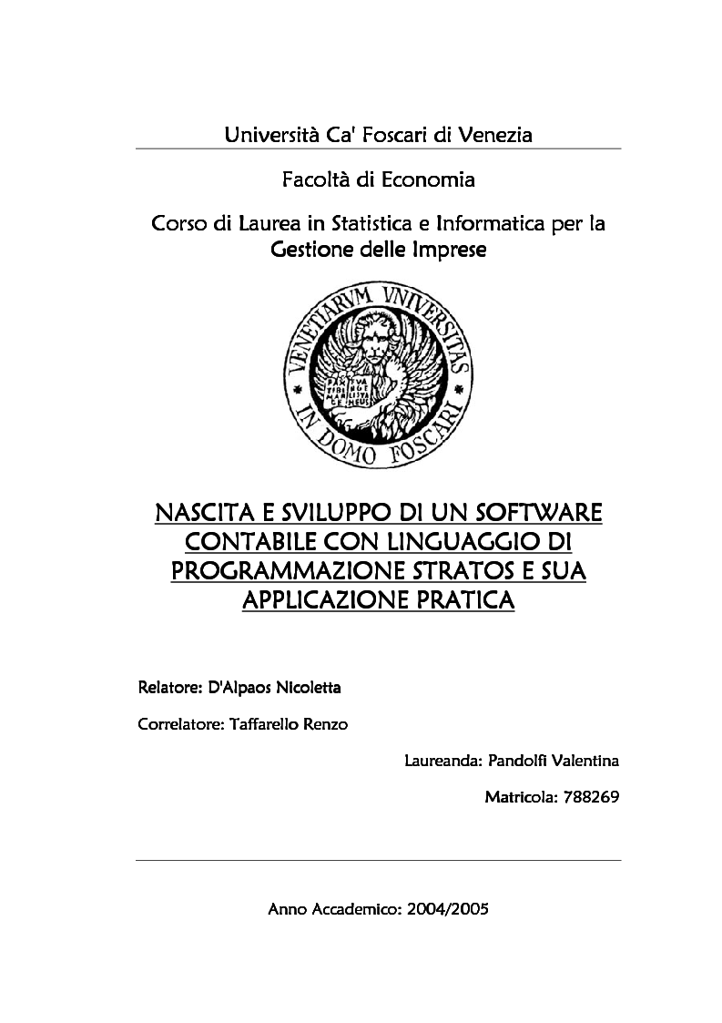 Anteprima della tesi: Nascita e sviluppo di un software contabile con linguaggio di programmazione Stratos e sua applicazione pratica, Pagina 1