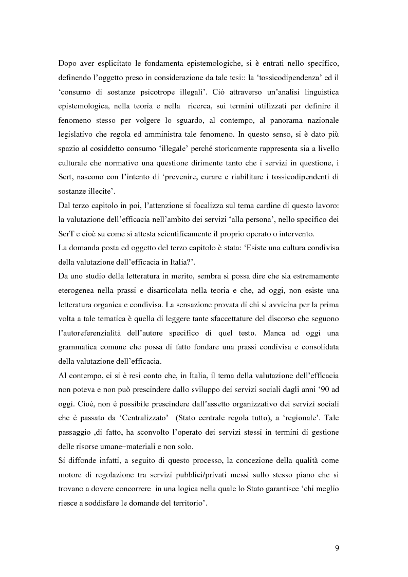 Anteprima della tesi: Rilievi epistemologici e metodologici della valutazione dell’efficacia in ambito socio-sanitario e una ricerca empirica in Sert di due regioni italiane, Pagina 2