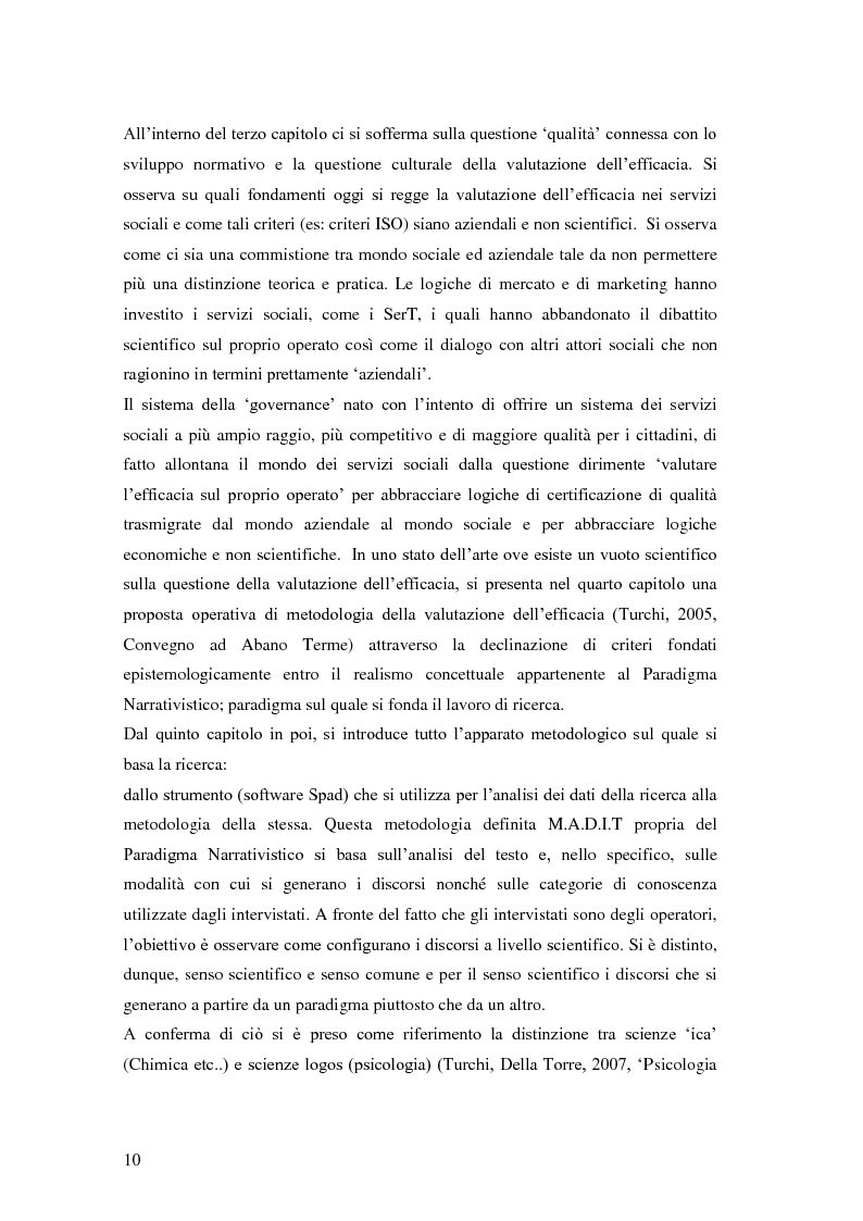 Anteprima della tesi: Rilievi epistemologici e metodologici della valutazione dell’efficacia in ambito socio-sanitario e una ricerca empirica in Sert di due regioni italiane, Pagina 3