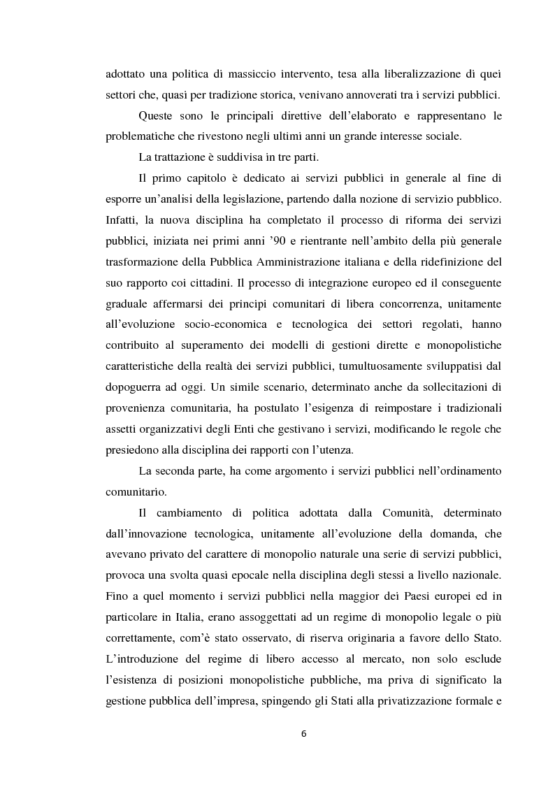 Anteprima della tesi: I servizi pubblici tra principi comunitari e tutela degli utenti, Pagina 2