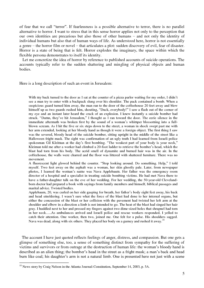 Anteprima della tesi: Traduzione e commento di ''Horror at Suicide Terrorism'' dal saggio di Talal Asad ''On Suicide Bombing'', Pagina 5