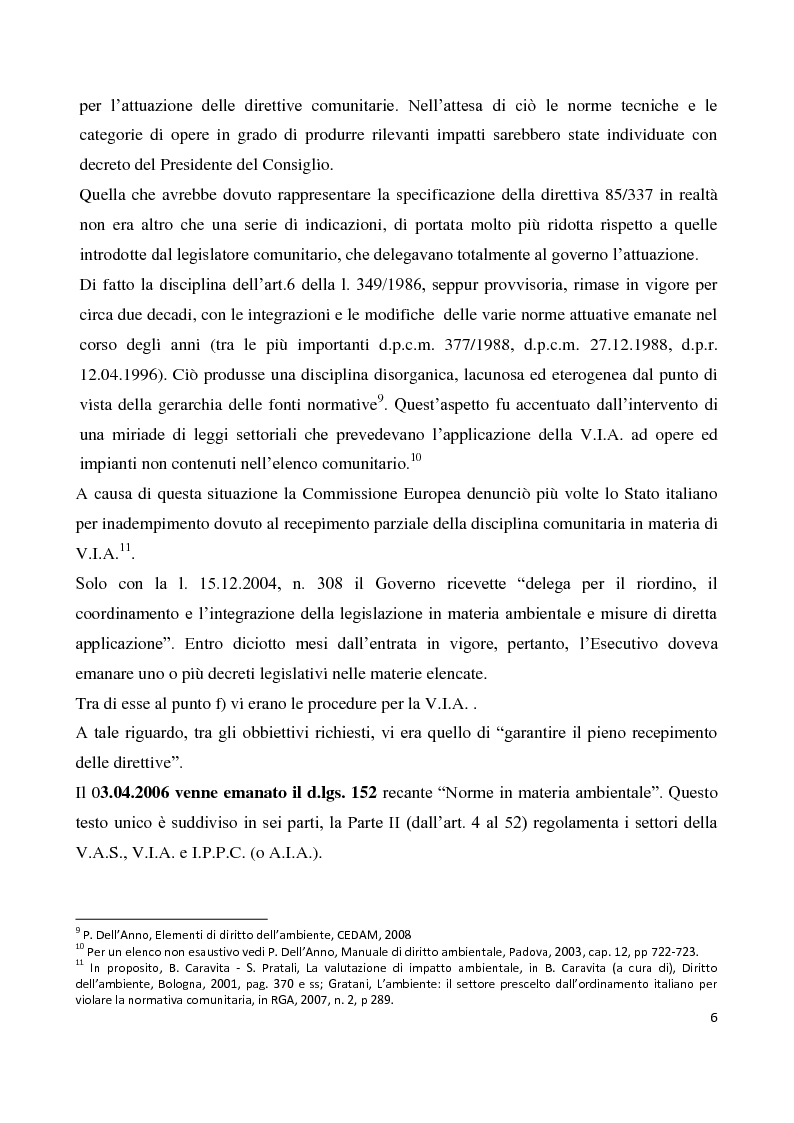 Anteprima della tesi: La Valutazione d'Impatto Ambientale dopo il d.lgs. 4/2008 - Un nuovo tentativo di armonizzare sviluppo economico e tutela ambientale, Pagina 6
